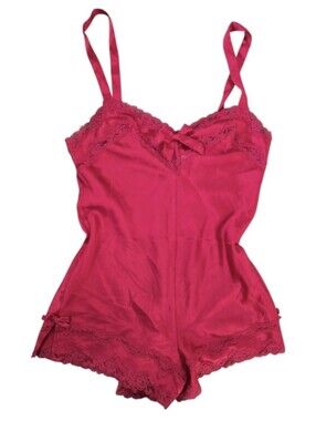 Vintage 90s Victoria's Secret Angels Red Satin & Lace Teddy Romper